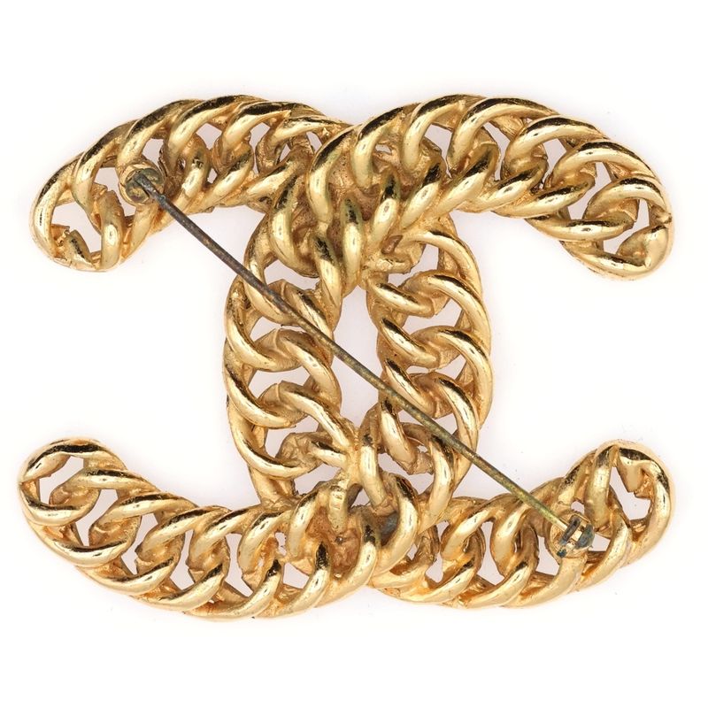 Chanel Coco Mark Chain Brooch Pin Badge GP Gold