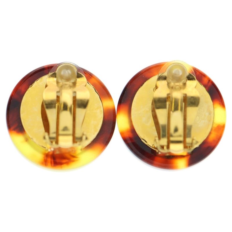 Chanel Coco Mark Pearl Earring Gold Hardware White X Brown GP 97A