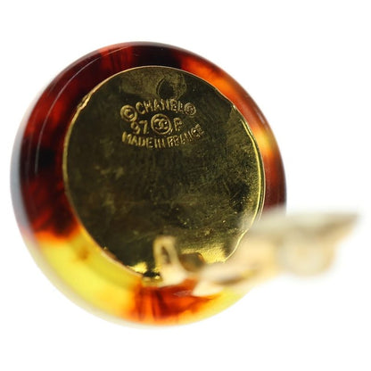 Chanel Coco Mark Pearl Earring Gold Hardware White X Brown GP 97A