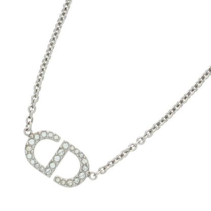 DIOR CD Logo Rhinestone Chain Necklace Silver