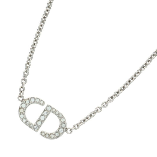 DIOR CD Logo Rhinestone Chain Necklace Silver