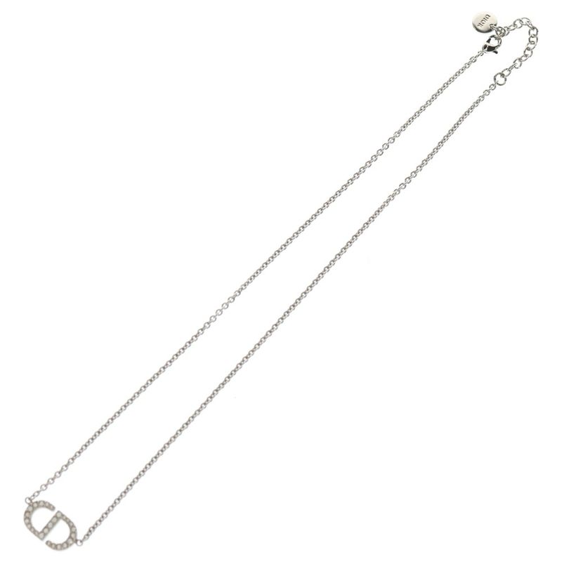 DIOR CD Logo Rhinestone Chain Necklace Silver