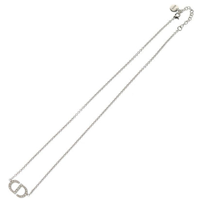 DIOR CD Logo Rhinestone Chain Necklace Silver