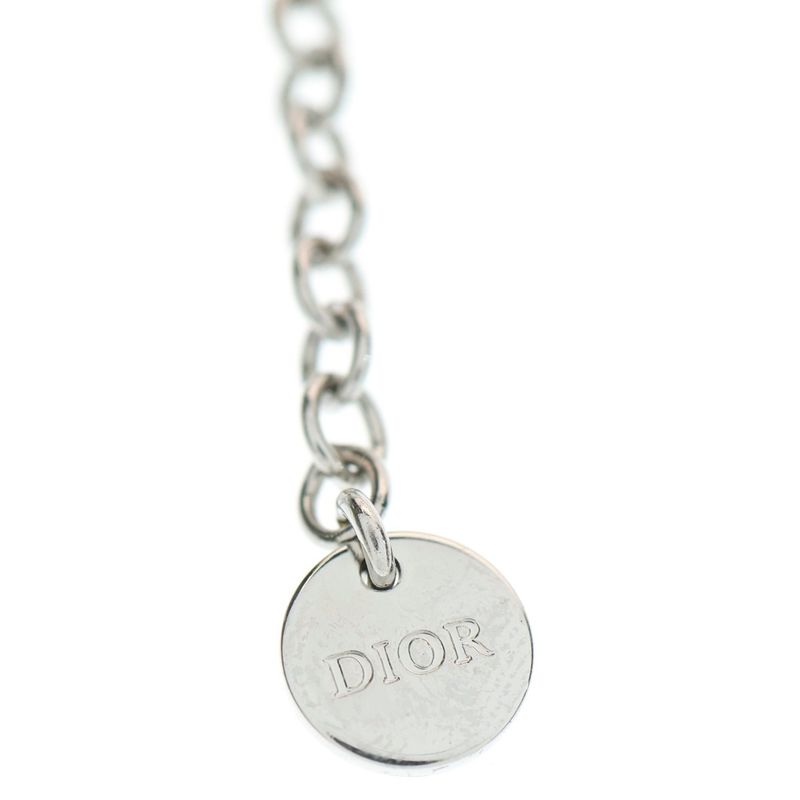 DIOR CD Logo Rhinestone Chain Necklace Silver