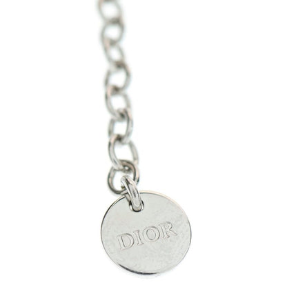 DIOR CD Logo Rhinestone Chain Necklace Silver