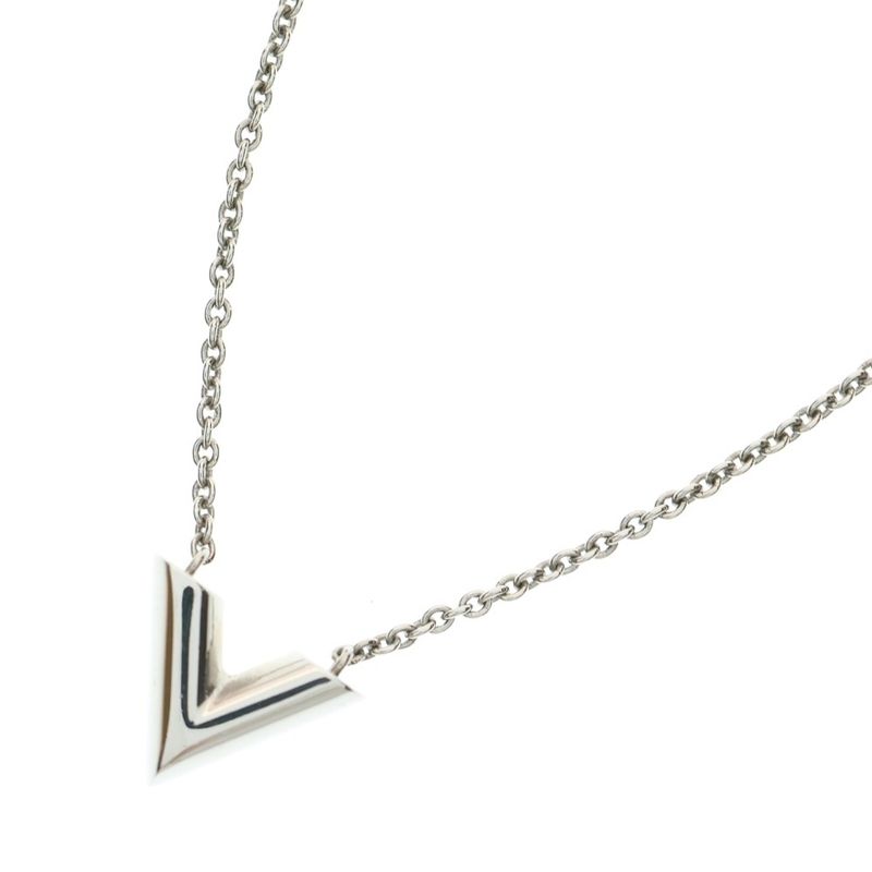 Louis Vuitton Escential V Logo Pendant Chain Necklace Silver M63197