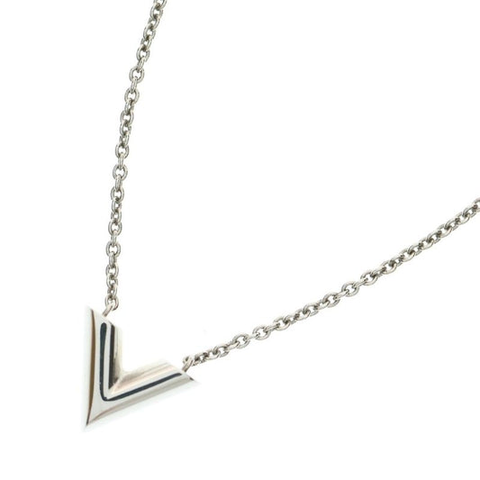 Louis Vuitton Escential V Logo Pendant Chain Necklace Silver M63197