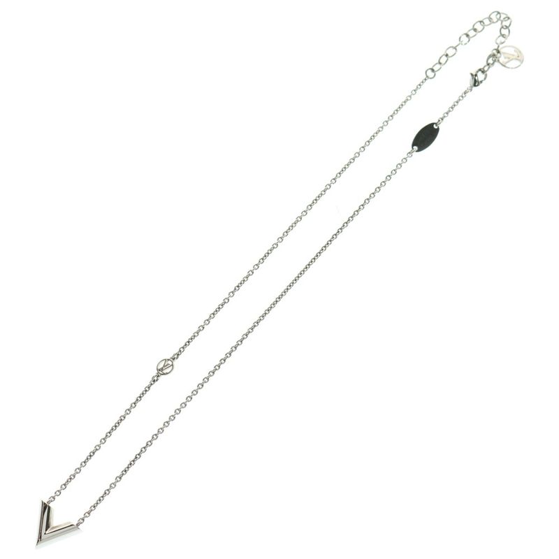 Louis Vuitton Escential V Logo Pendant Chain Necklace Silver M63197