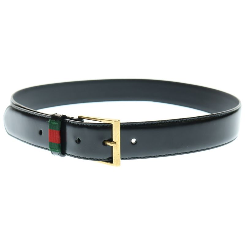 Gucci Sherry Line Web Trim Leather Belt Black 495125