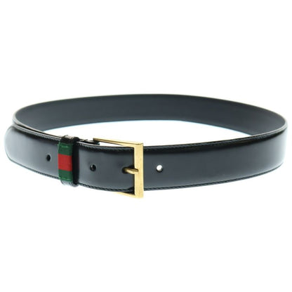 Gucci Sherry Line Web Trim Leather Belt Black 495125