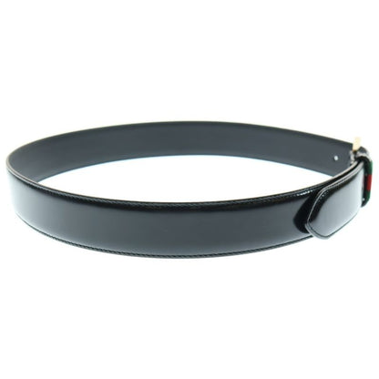 Gucci Sherry Line Web Trim Leather Belt Black 495125
