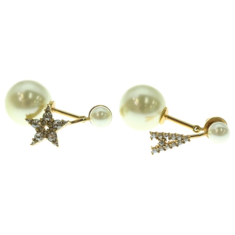 Christian Dior CD Logo Tribal Faux Pearl Star Earrings Ear Accessories Ivory