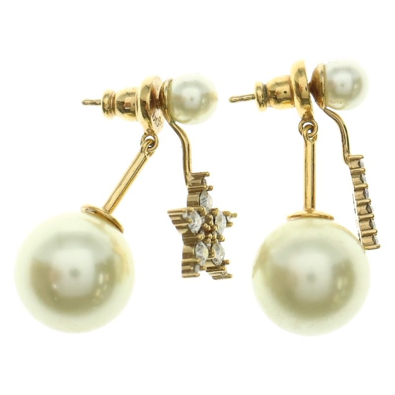 Christian Dior CD Logo Tribal Faux Pearl Star Earrings Ear Accessories Ivory