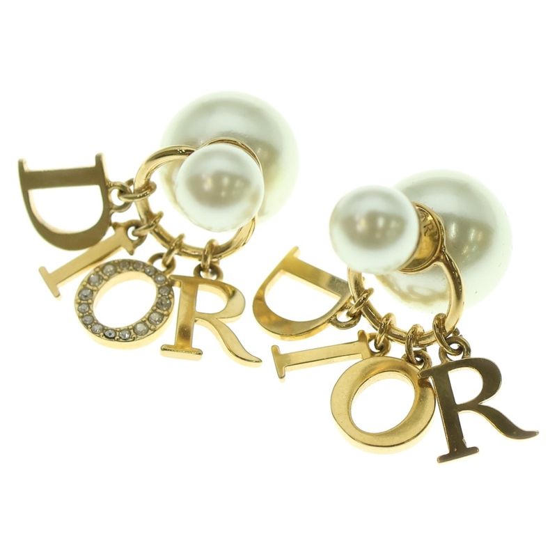 Christian Dior Logo Charm Faux Pearl Earrings Ear Accessories Ivory E1411tricy_d