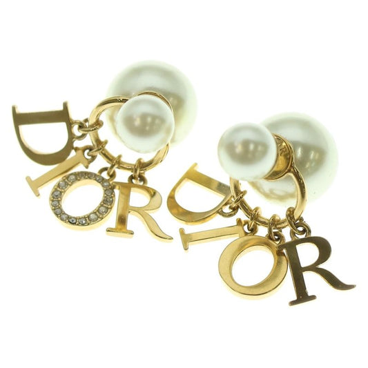Christian Dior Logo Charm Faux Pearl Earrings Ear Accessories Ivory E1411tricy_d