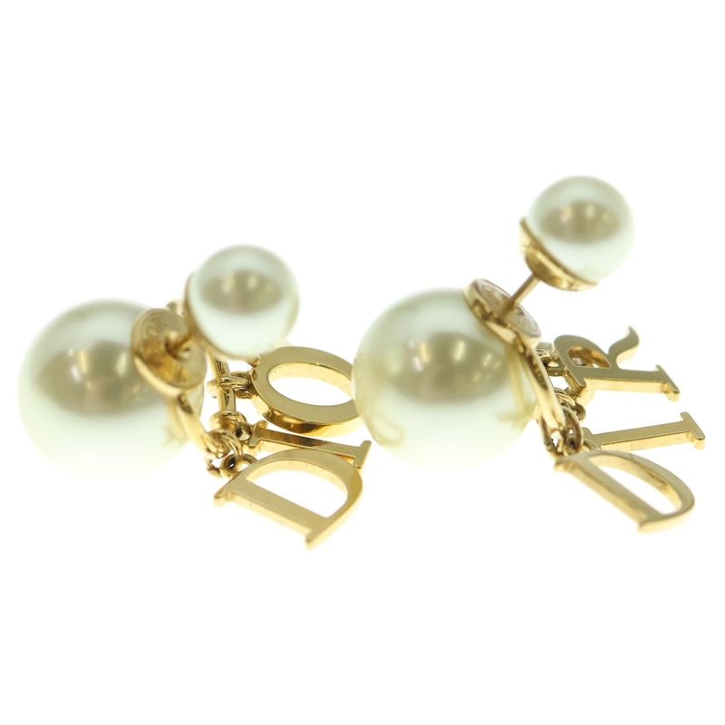 Christian Dior Logo Charm Faux Pearl Earrings Ear Accessories Ivory E1411tricy_d