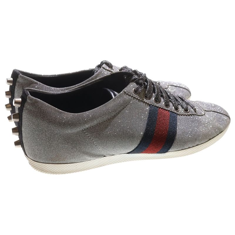 Gucci Lame Glitter Sherry Line Low Cut Sneakers Silver 419544