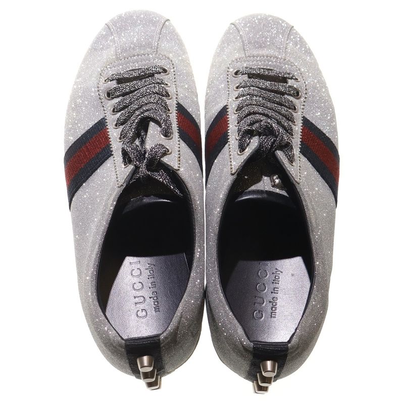 Gucci Lame Glitter Sherry Line Low Cut Sneakers Silver 419544