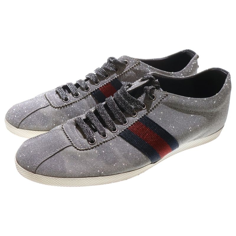 Gucci Lame Glitter Sherry Line Low Cut Sneakers Silver 419544