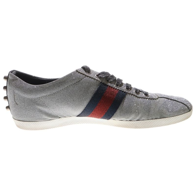 Gucci Lame Glitter Sherry Line Low Cut Sneakers Silver 419544