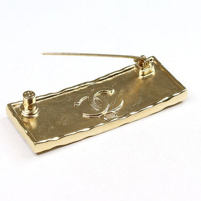 Chanel Logo Brooch Metal Leather Gold Black Tag A23 S Rank