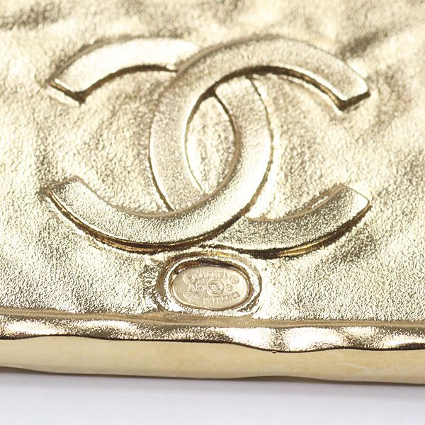 Chanel Logo Brooch Metal Leather Gold Black Tag A23 S Rank