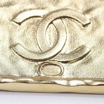 Chanel Logo Brooch Metal Leather Gold Black Tag A23 S Rank