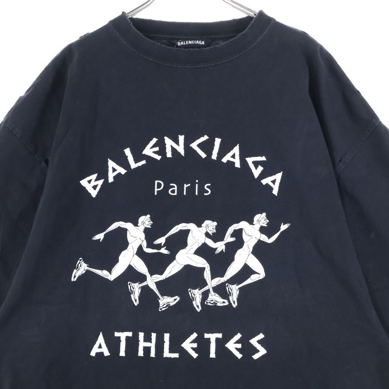 Balenciaga Athletes Athlete Logo Print Damaged Crew Neck Short Sleeve T-shirt