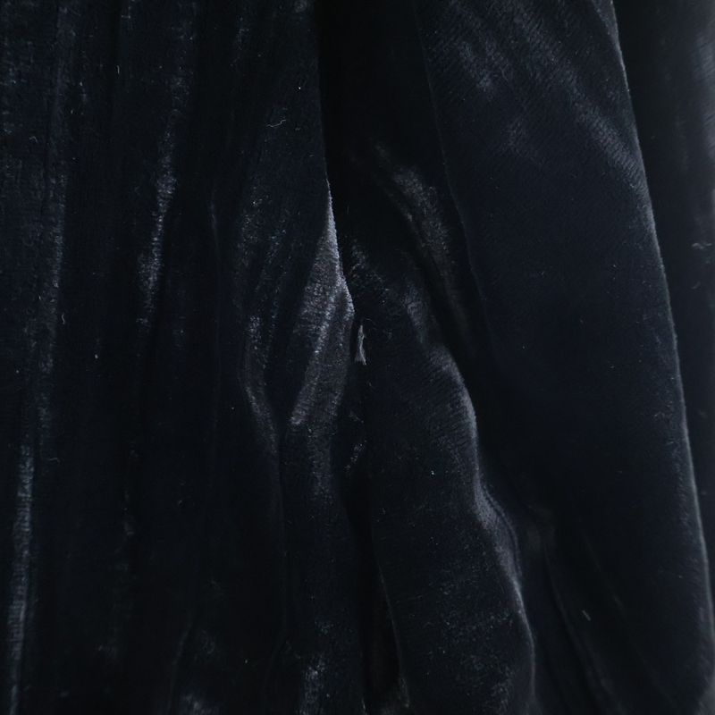 Saint Laurent Paris V-neck Velour Velvet Gathered Long Sleeves Mini Dress Black