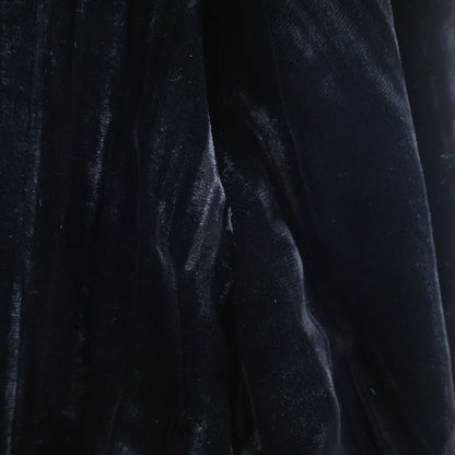 Saint Laurent Paris V-neck Velour Velvet Gathered Long Sleeves Mini Dress Black