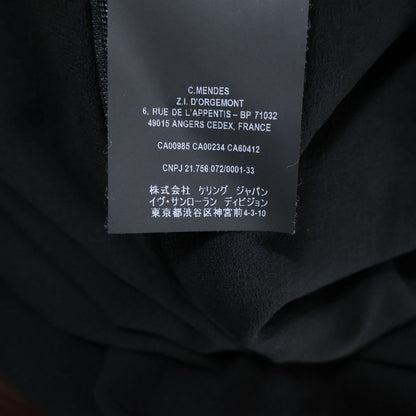 Saint Laurent Paris V-neck Velour Velvet Gathered Long Sleeves Mini Dress Black