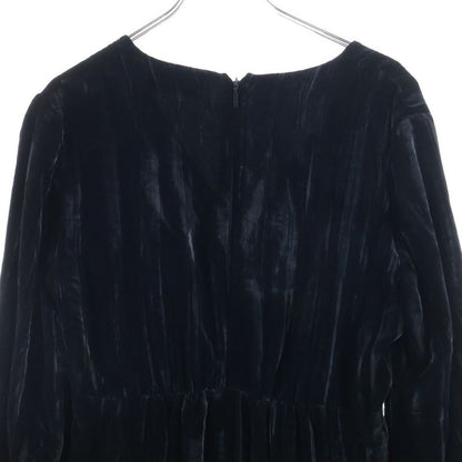 Saint Laurent Paris V-neck Velour Velvet Gathered Long Sleeves Mini Dress Black