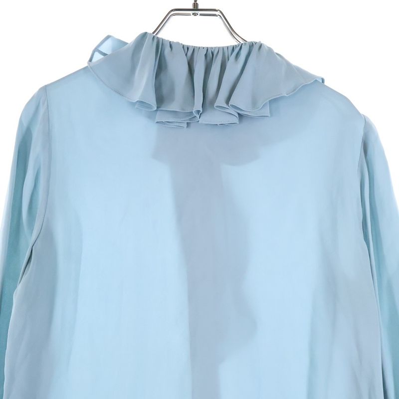 Gucci BEE Cuff Applique Embroidered Silk Ruffle Long Sleeve Shirt Blouse Light