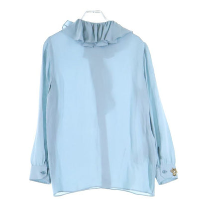 Gucci BEE Cuff Applique Embroidered Silk Ruffle Long Sleeve Shirt Blouse Light