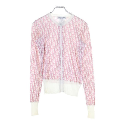 Christian Dior Trotter Allover Print Zip-up Rayon Knit Cardigan Pink Women