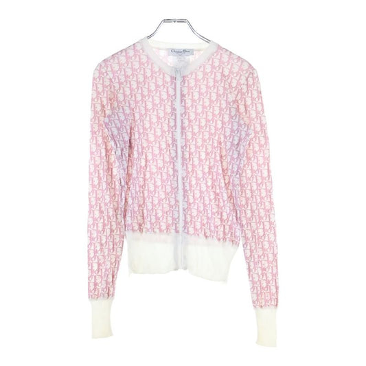 Christian Dior Trotter Allover Print Zip-up Rayon Knit Cardigan Pink Women