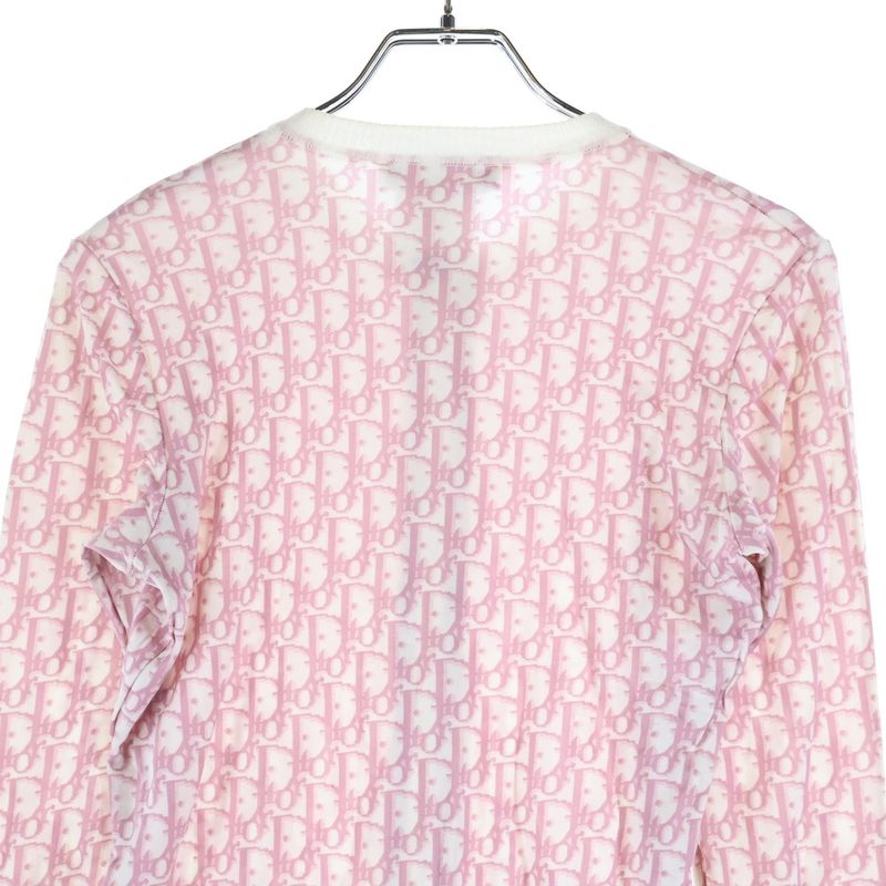 Christian Dior Trotter Allover Print Zip-up Rayon Knit Cardigan Pink Women