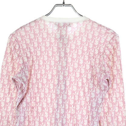 Christian Dior Trotter Allover Print Zip-up Rayon Knit Cardigan Pink Women