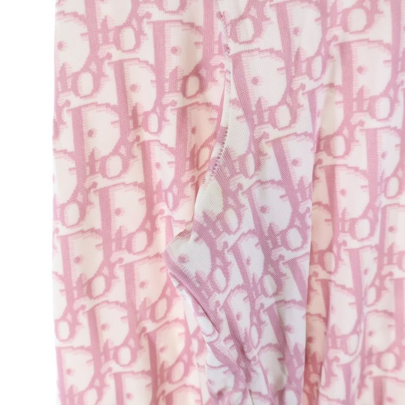 Christian Dior Trotter Allover Print Zip-up Rayon Knit Cardigan Pink Women