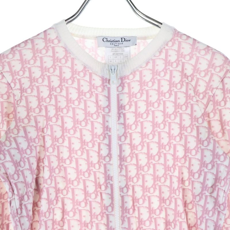 Christian Dior Trotter Allover Print Zip-up Rayon Knit Cardigan Pink Women