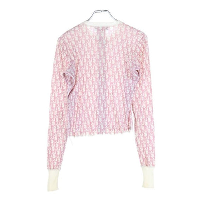 Christian Dior Trotter Allover Print Zip-up Rayon Knit Cardigan Pink Women