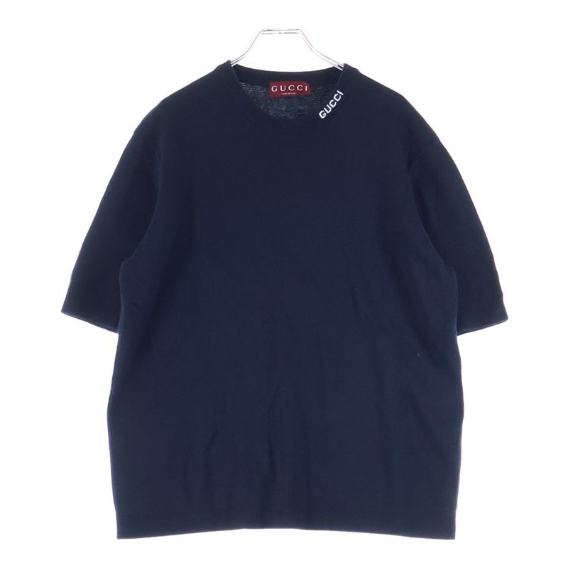 Gucci 24AW Intarsia Silk Cotton Logo Embroidery T-shirt Cut And Sewn Black