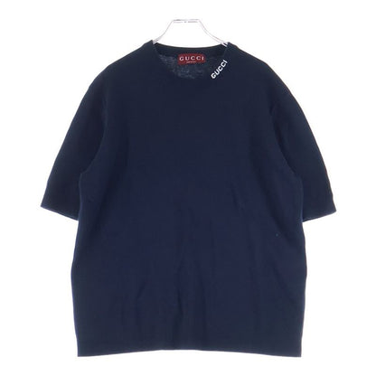 Gucci 24AW Intarsia Silk Cotton Logo Embroidery T-shirt Cut And Sewn Black