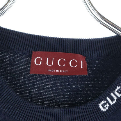 Gucci 24AW Intarsia Silk Cotton Logo Embroidery T-shirt Cut And Sewn Black