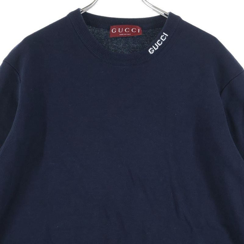 Gucci 24AW Intarsia Silk Cotton Logo Embroidery T-shirt Cut And Sewn Black