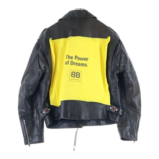Balenciaga 18AW Personalized Painted Biker Leather Jacket Black 507786 Tyh15