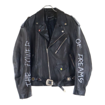 Balenciaga 18AW Personalized Painted Biker Leather Jacket Black 507786 Tyh15