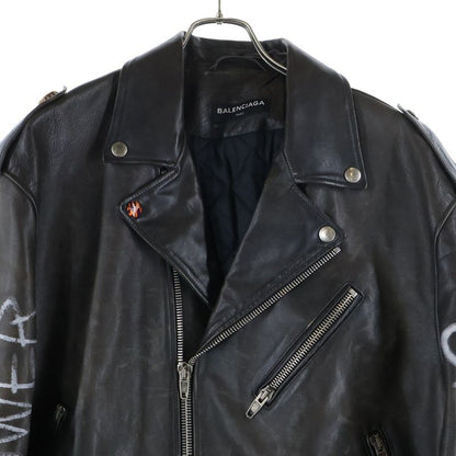 Balenciaga 18AW Personalized Painted Biker Leather Jacket Black 507786 Tyh15
