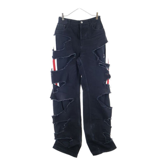 Balenciaga 21AW Slashed Loose Fit Pants Slashed Loose Fit Denim Pants Black