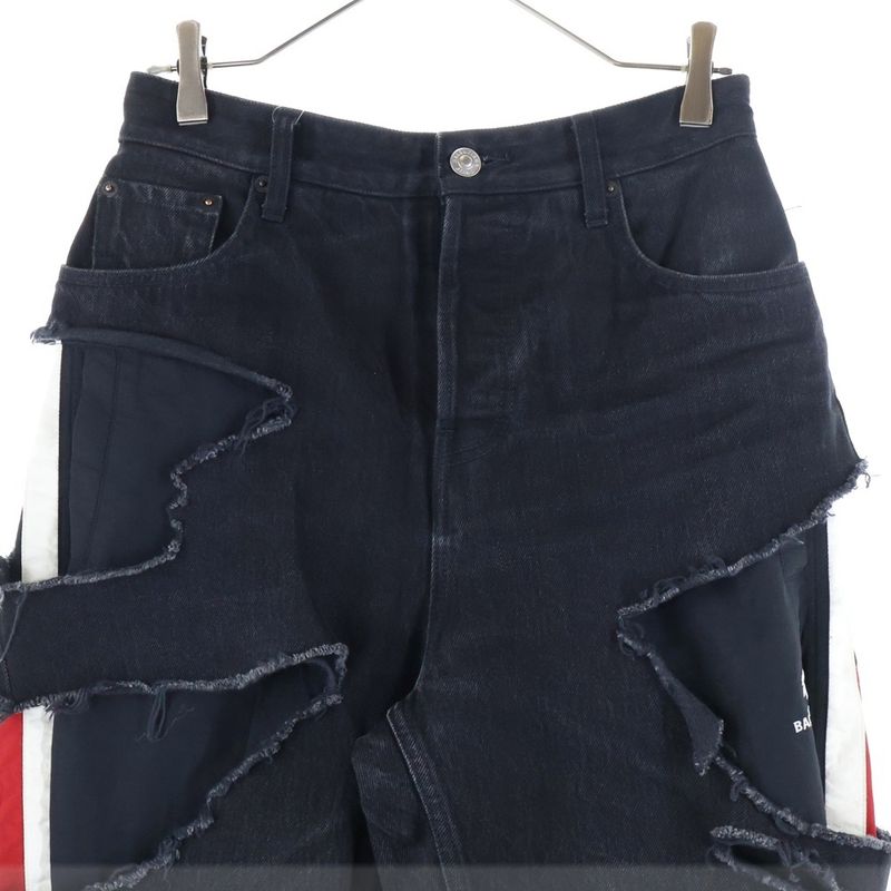 Balenciaga 21AW Slashed Loose Fit Pants Slashed Loose Fit Denim Pants Black
